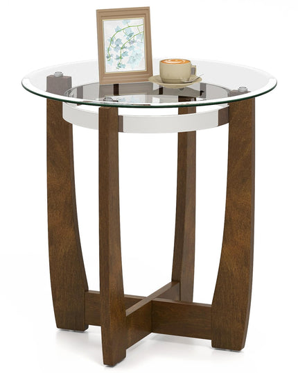 Giantex Round Glass End Table - 24’’ Side Table with Tempered Glass Top