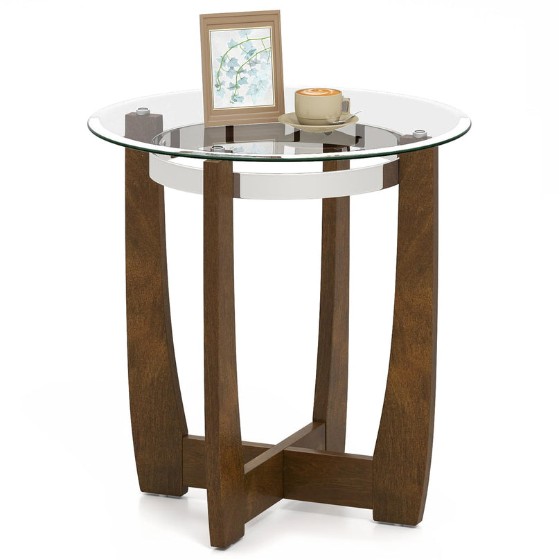 Giantex Round Glass End Table - 24’’ Side Table with Tempered Glass Top