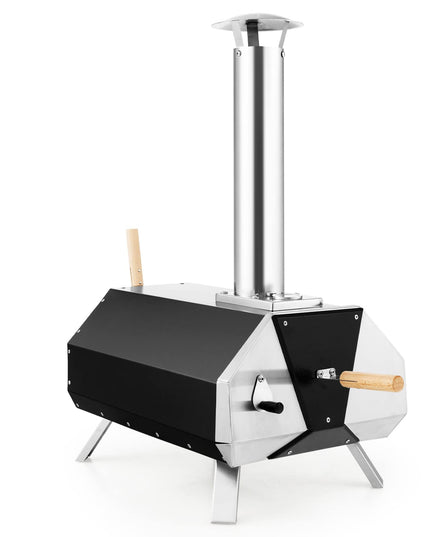 Giantex Outdoor Pizza Oven, Wood Pellet Fired Pizza Grill with 12'' Pizza Stone, Pizza Peel, (Black & Silver)