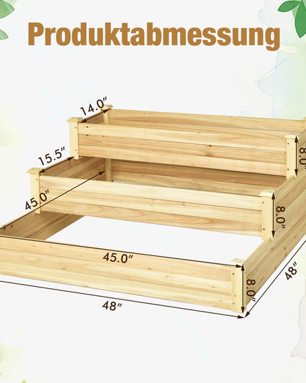 Giantex 3 Tier Raised Garden Bed, Wood Planter Box 48 x 48 x 22 Inch Vegetable Flower Herb Fruit Growing Bed Kit