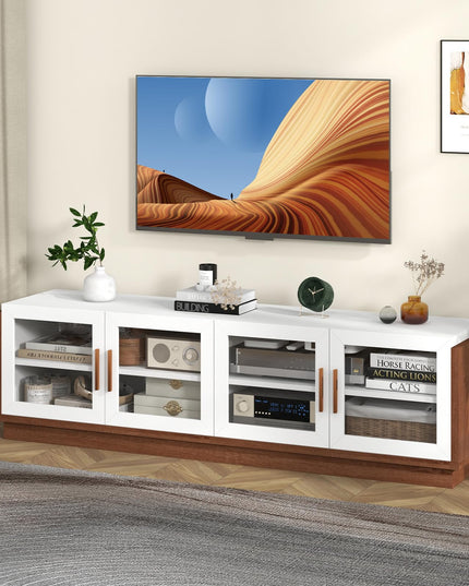 Giantex Large TV Stand for TVs up to 75”, Entertainment Center with 4 Tempered Glass Doors