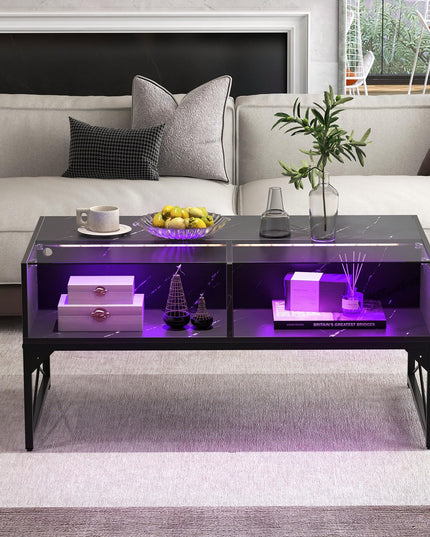 Giantex LED Coffee Table, High Gloss Coffee Tables with 4 Storage Cubes