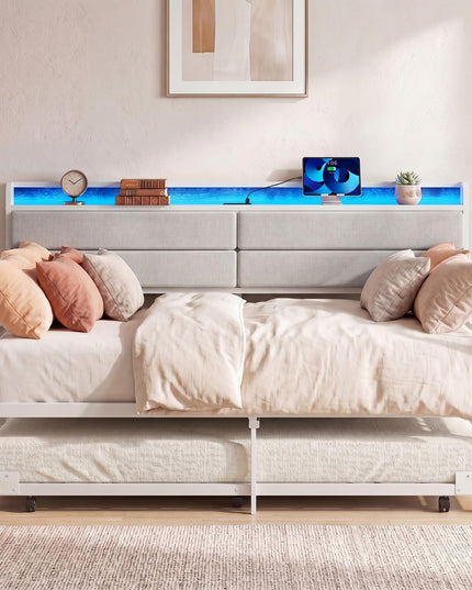 Giantex Daybed with Trundle Twin Bed Frame with LED Lights