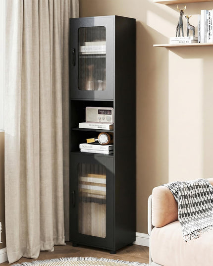 Giantex 67" Tall Narrow Freestanding Bathroom Storage Cabinet with 2 Fluted Doors