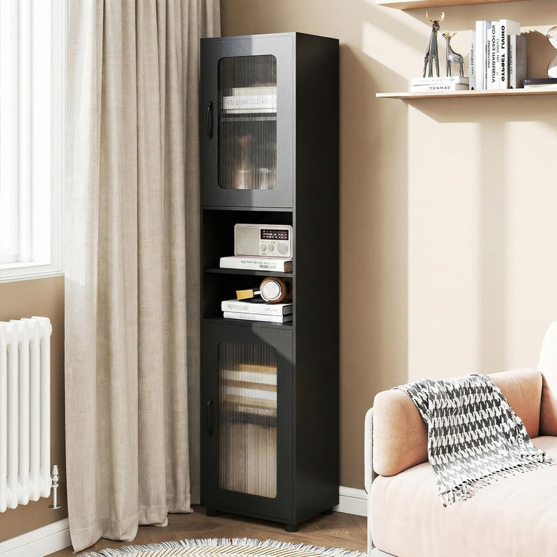 Giantex 67" Tall Narrow Freestanding Bathroom Storage Cabinet with 2 Fluted Doors