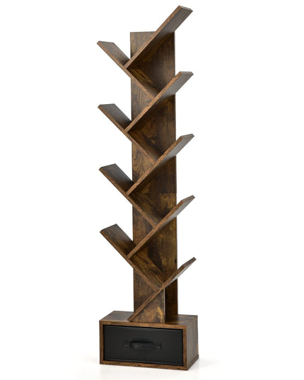 Giantex Tree Bookshelf with Drawer, 10 Shelf Space Saving