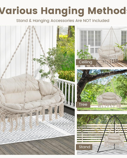 Giantex Hammock Chair, Macrame Hanging Chair with Removable Cushion,  Max 440 lbs, Swinging Chair, Beige