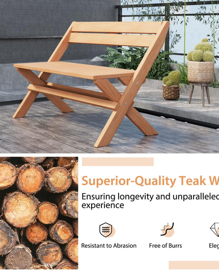 Giantex Wood Outdoor Bench Folding - 2-Person Patio Garden Bench with Solid Teak Wood Structure