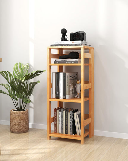 Giantex 4-Tier Bookshelf, 34.5" Floor Storage Shelf w/Rubber Wood Frame, Anti-Toppling Kits, 14" x 13" x 34.5"