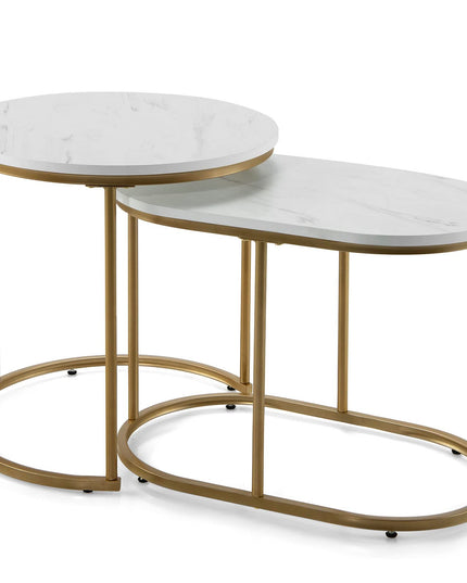 Giantex Modern Nesting Coffee Table Set of 2, Accent Marble Look Stacking Side Table for Living Room Bedroom