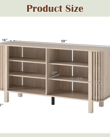 Giantex 59" TV Stand for TVs Up to 55 Inches with Adjustable Shelves & Unique Slatted Decoration