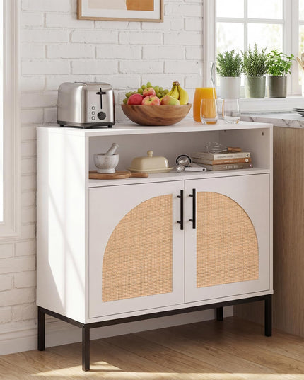 Giantex 32" Sideboard Buffet Cabinet with 2 Natural Rattan Decorated Doors (1/2)