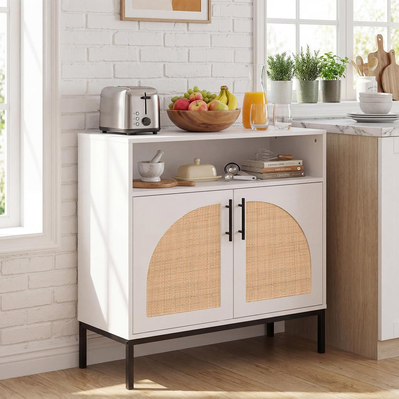 Giantex 32" Sideboard Buffet Cabinet with 2 Natural Rattan Decorated Doors (1/2)