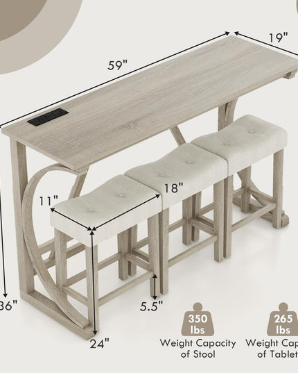 Giantex Small Dining Table Set - 4-Piece Bar Table and Chairs Set with Power Outlet