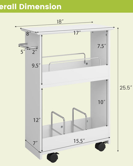 Giantex Slim Storage Cart, 3-Tier Rolling Slide Out Utility Cart w/ Handle, White
