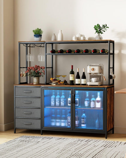 Giantex Tall Wine Bar Cabinet with LED Lights