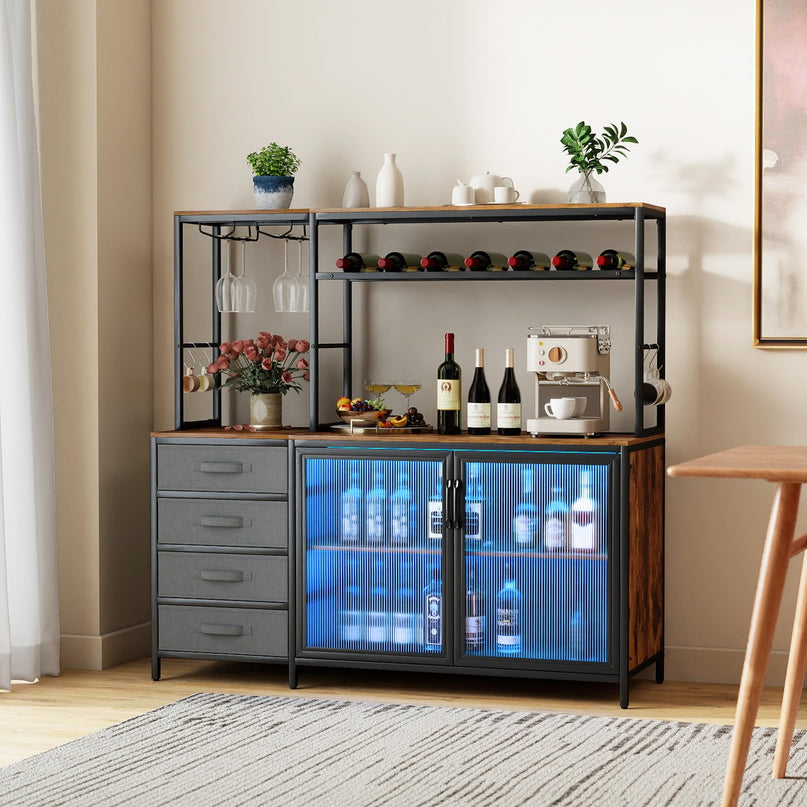Giantex Tall Wine Bar Cabinet with LED Lights