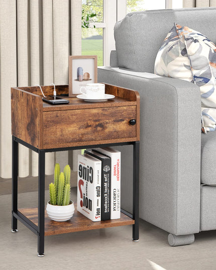 Giantex Nightstand with Charging Station - Sofa Side Table