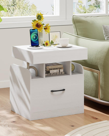 Giantex Nightstand with Charging Station Modern Bedside Table
