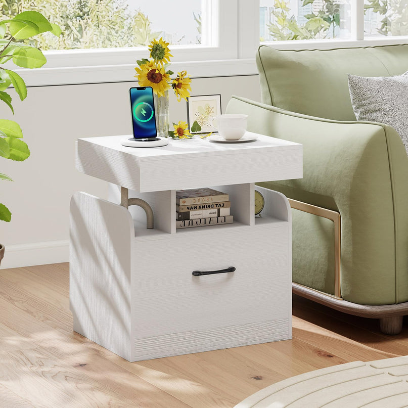 Giantex Nightstand with Charging Station Modern Bedside Table
