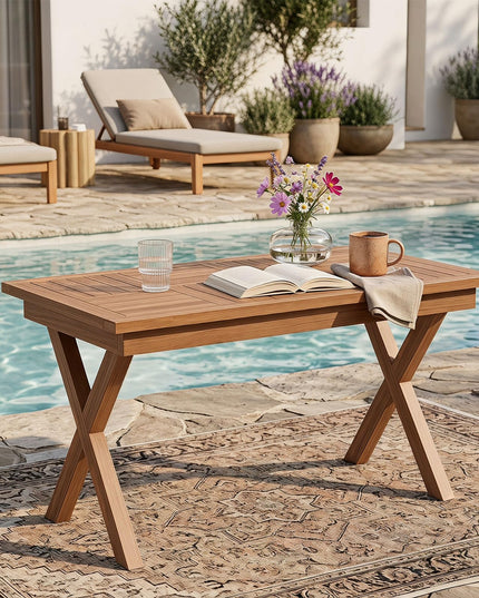 GIANTEX 31.5" Outdoor Teak Wood Coffee Table with Slatted Tabletop