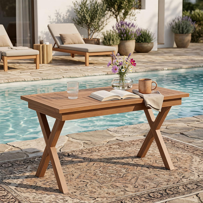 GIANTEX 31.5" Outdoor Teak Wood Coffee Table with Slatted Tabletop