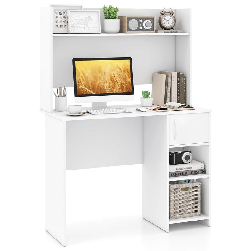 Giantex White Desk with Hutch Small Computer Desk