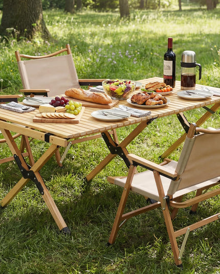 Giantex Portable Roll-Up Pine Wood Picnic Table with Carry Bag