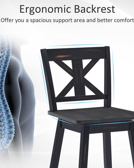 360 Degree Rubber Wood Bar Chairs, Vintage Bar Stools for Home, Restaurant & Pub
