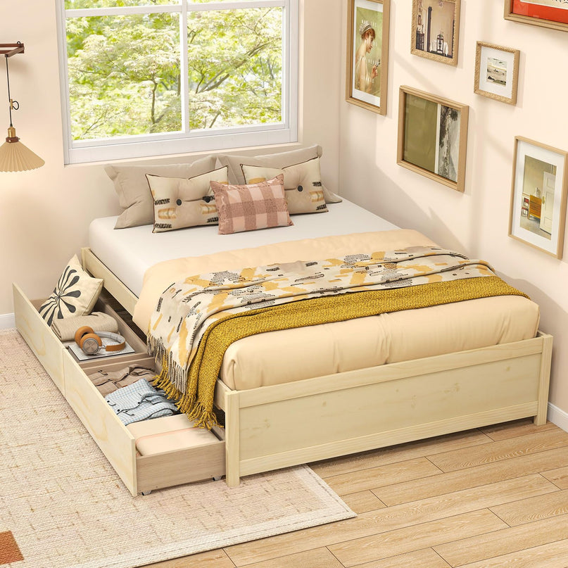 Giantex Full Size Bed Frame with 2 Storage Drawers