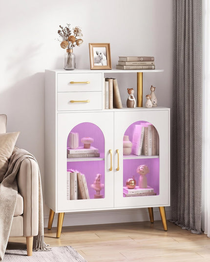 GIANTEX Sideboard Buffet Cabinet with LED Lights for Kitchen Living Room