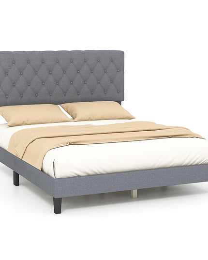 Giantex Queen Bed Frame, Upholstered Platform Bed with Button Tufted Headboard and Solid Wooden Slats Support