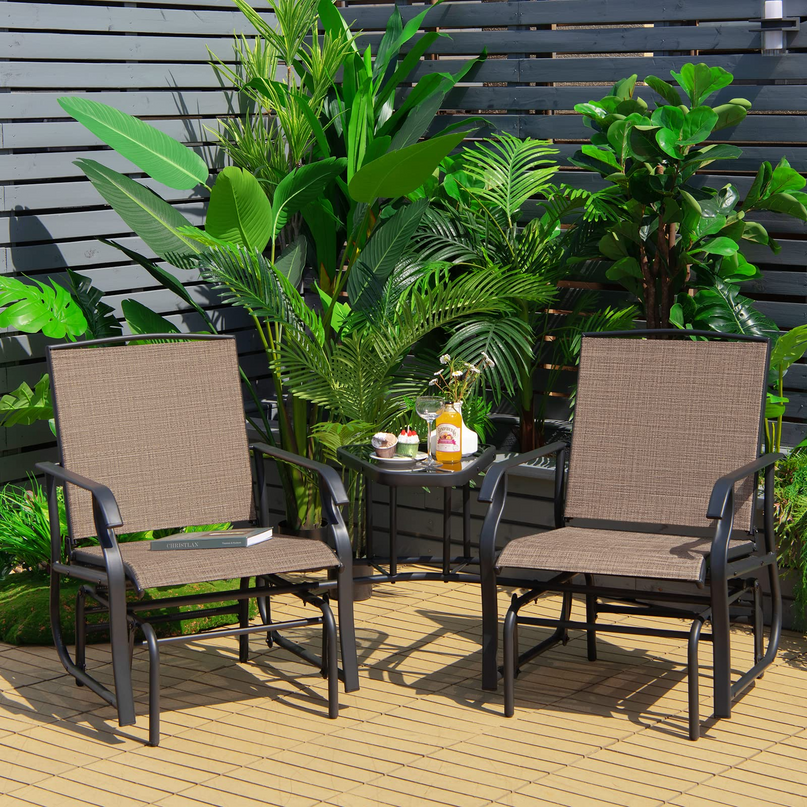 Chaises planeur d'extérieur Giantex avec table et trou pour parasol