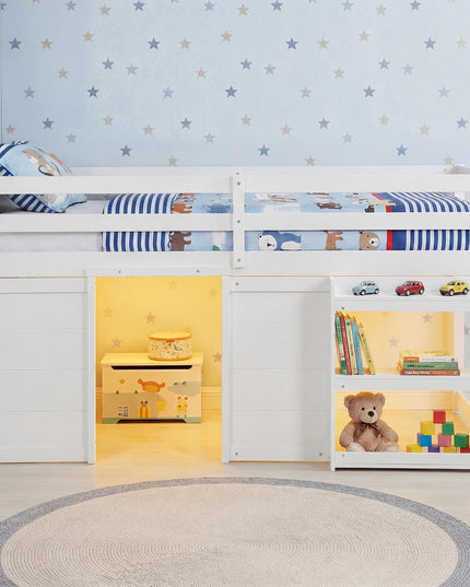 Giantex Loft Bed Twin Size with LED Lights with Under-Bed Play Space & Storage Bookcase