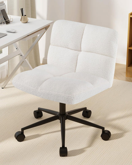 Giantex Criss Cross Chair with Wheels, Faux Fur Cross Legged Office Chair, Armless Wide Desk Chair