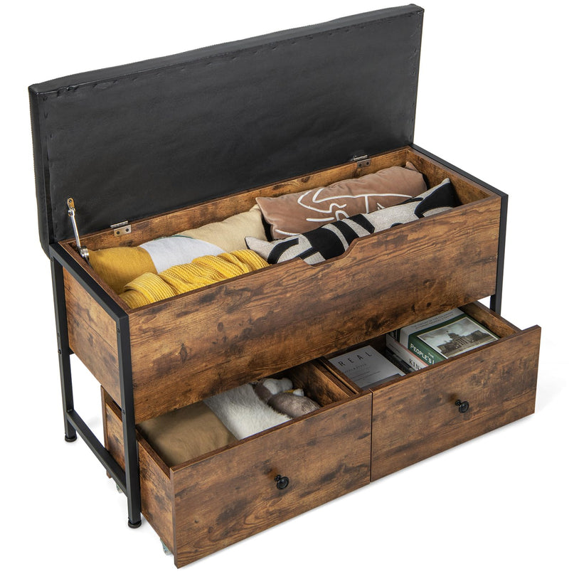 Giantex Storage Bench with Flip Top Storage Chest, 2 Rolling Drawers (Rustic Brown)