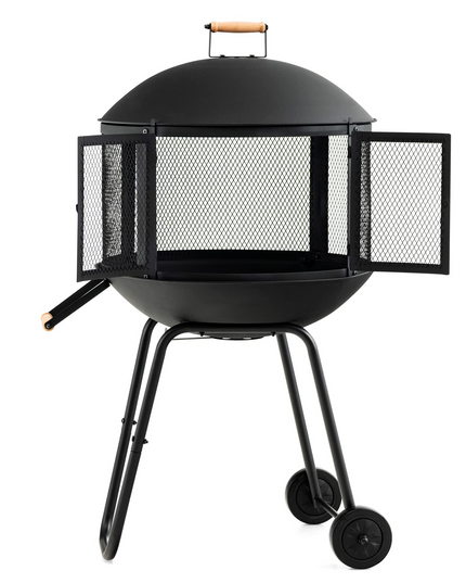 Giantex 28” Portable Fire Pit on Wheels - Mobile Wood Burning Firepit with Log Grate
