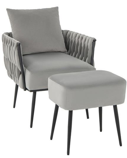 Giantex Velvet Accent Chair with Ottoman, Modern Comfy Arm Chair w/Solid Metal Frame, Pillow