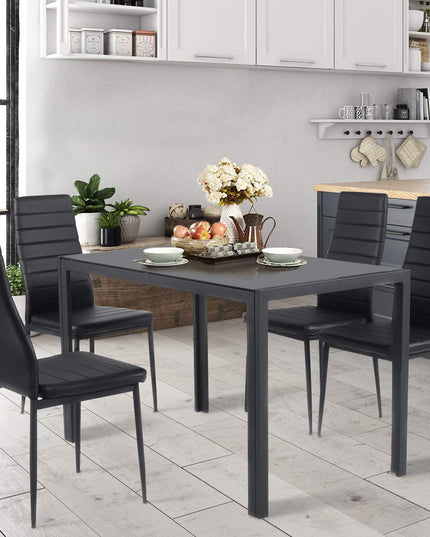 Giantex Rectangular Metal Frame Table with Leather Padded 4 Seats for Small Spaces
