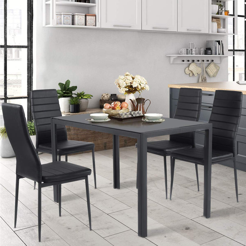 Giantex Rectangular Metal Frame Table with Leather Padded 4 Seats for Small Spaces