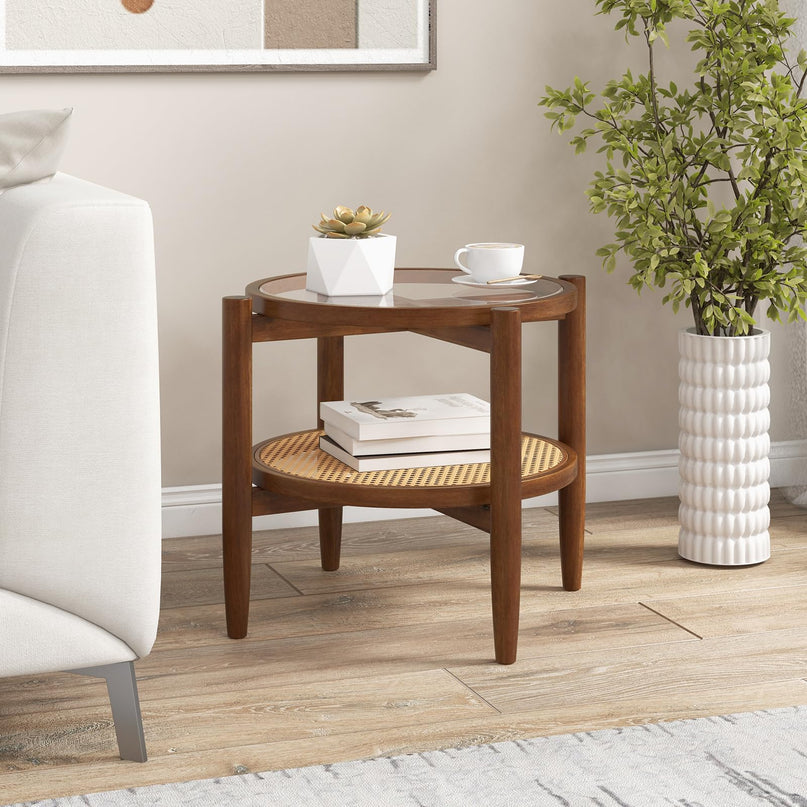 Rattan Round End Table - Giantex