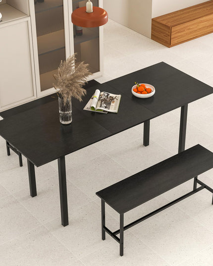 Giantex Dining Room Table Set for 4-6, 3 Piece Dining Table Set, 63” Extendable Dining Table with 2 Benches