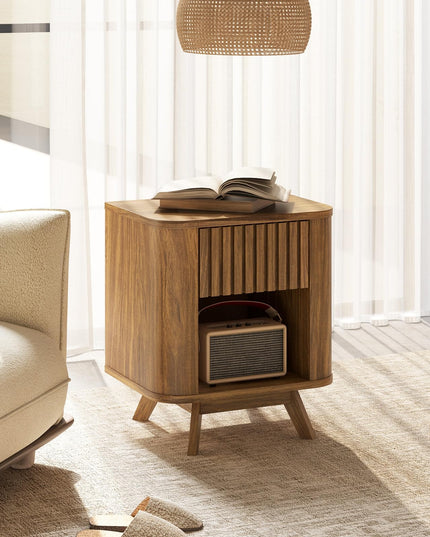 Giantex Mid Century Modern Nightstand Set of 1/2 Fluted Bedside Table