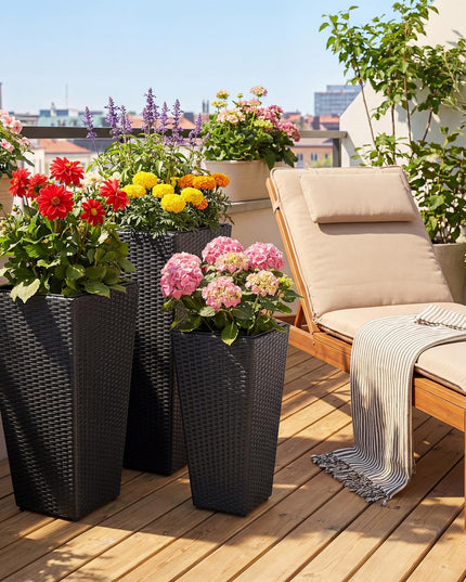 Giantex 3 Pack Tall Planters | 30"-22"-18.5" H Tapered Rattan Planter with Detachable Inner Boxes