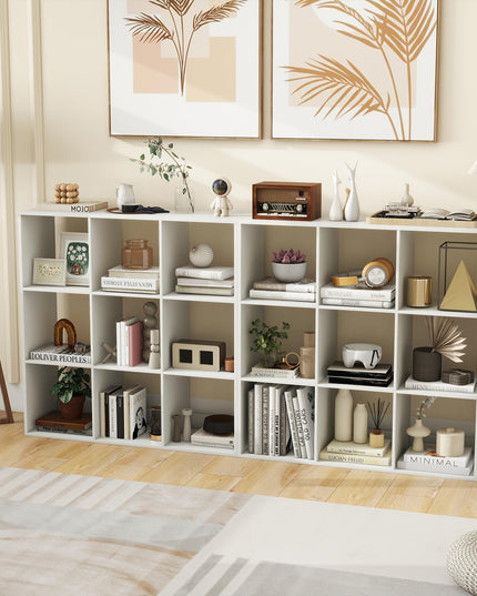 Giantex 9-Cube Bookcase, White Cubby Bookshelf w/Back Guardrail & Anti-Tipping Kits
