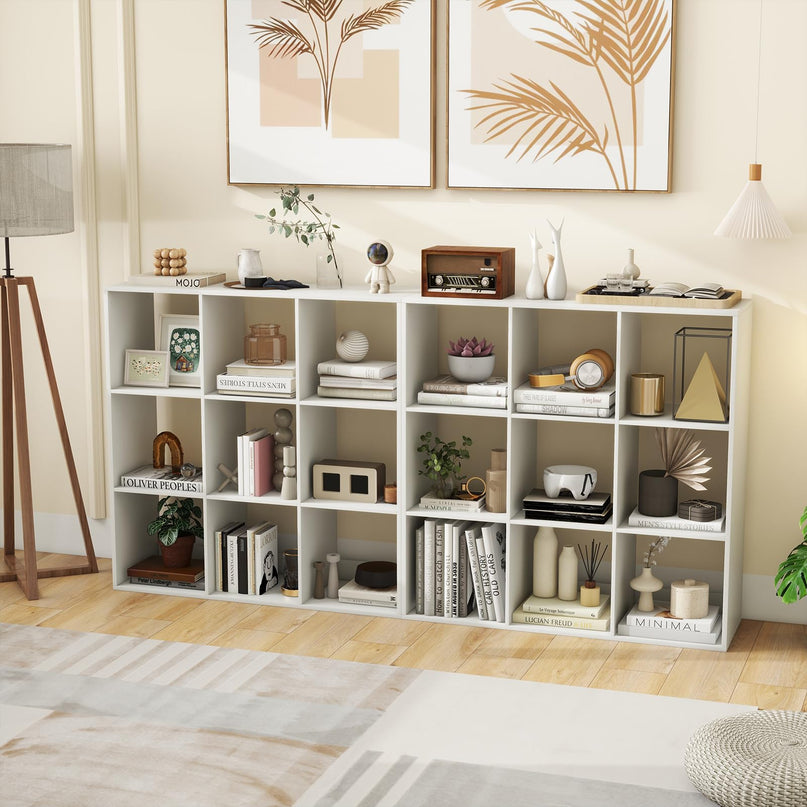 Giantex 9-Cube Bookcase, White Cubby Bookshelf w/Back Guardrail & Anti-Tipping Kits
