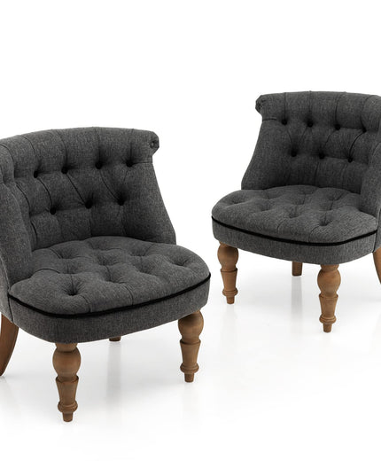 Giantex Accent Chair Set of 2, Single Sofa Chair with Tufted Backrests, Beech Wood Legs, Gray