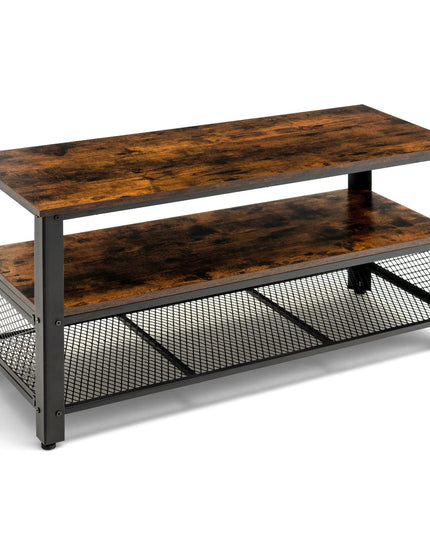 Giantex TV Stand for TV up to 50 Inches, 43.5 inch Wood Industrial TV Cabinet with 3-Tier Storage Shelves, Rustic Brown