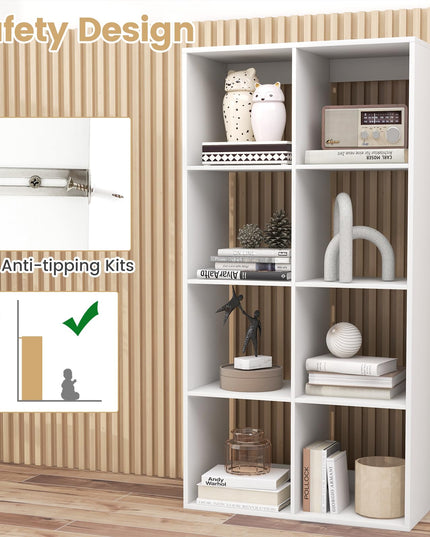 Giantex 8-Cube Bookcase, White Cubby Bookshelf w/Back Guardrail & Anti-Tipping Kits