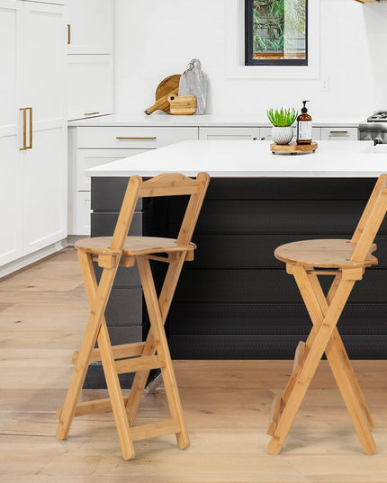 Folding Bamboo Bar Stools 24” Kitchen Counter Height Stool with Backrest & Footrest
